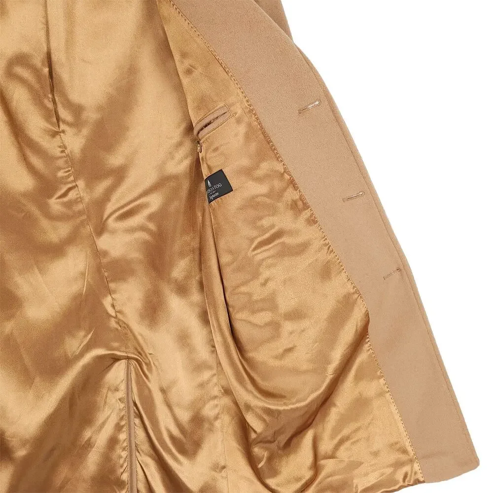 London Fog Signature Mens Classic Fit Overcoat 38S Beige Camel Solid Wool Blend